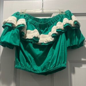 Ruffled Crop Top sz Small with tags Alden Adair-Sarah Top in Jade